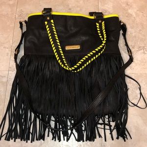 Steve Madden black/neon green purse with fringe